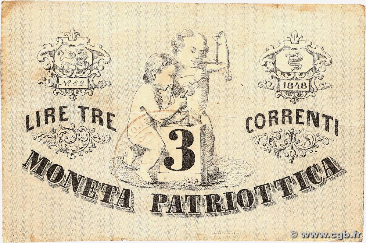 3 Lire Correnti ITALIE  1848 PS.187 TB