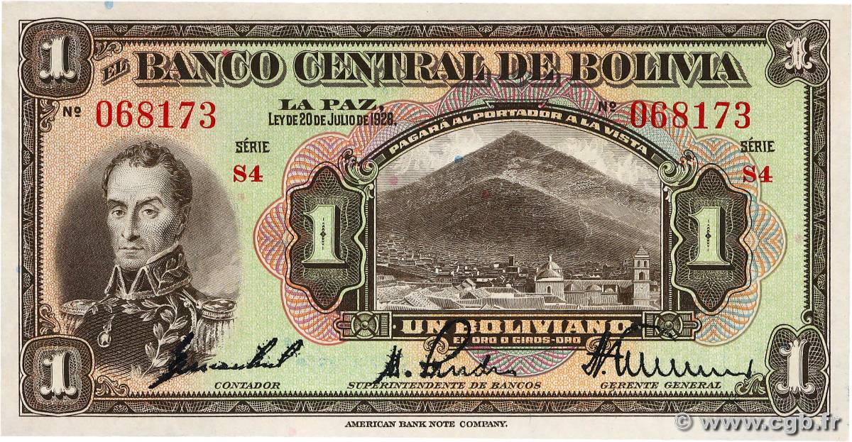 1 Boliviano BOLIVIE  1928 P.118a SPL