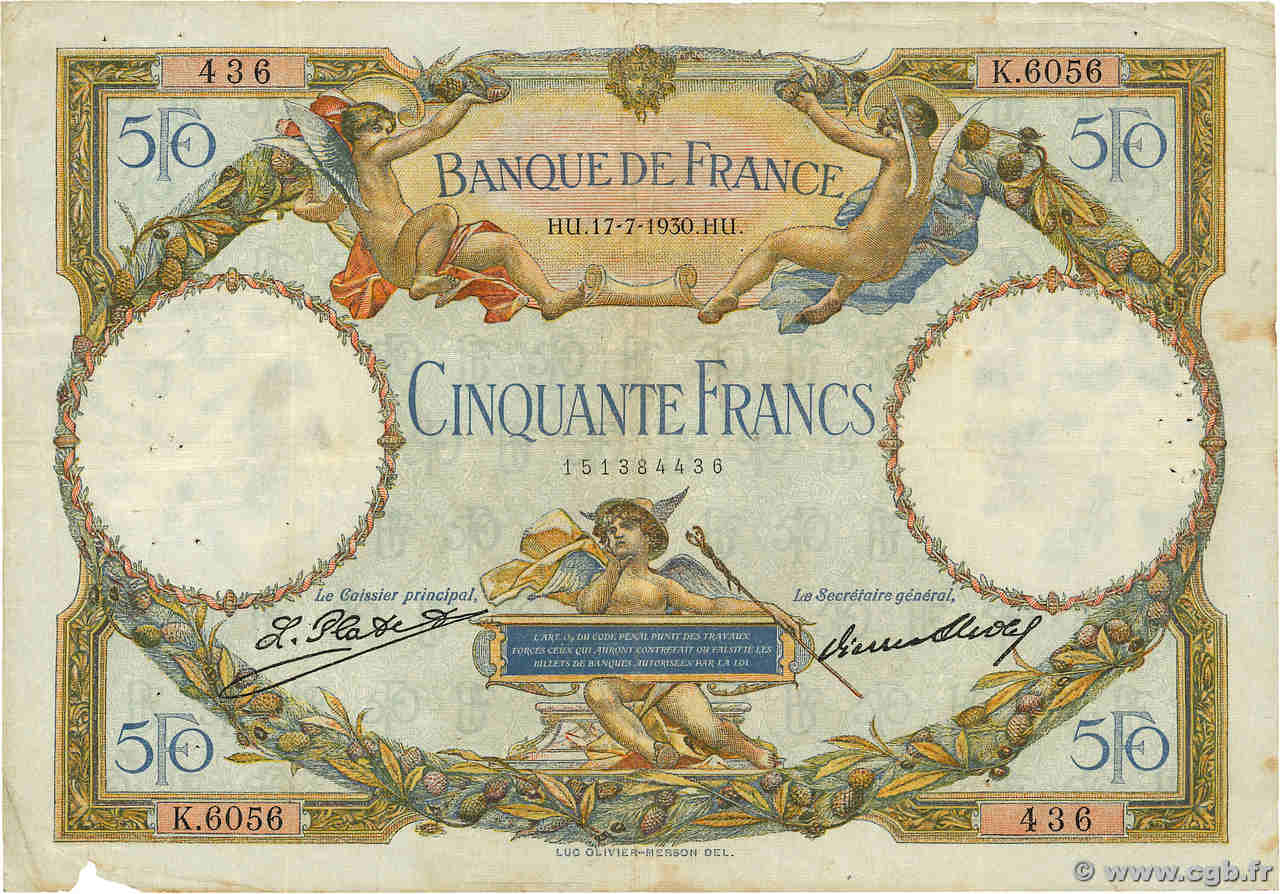 50 Francs LUC OLIVIER MERSON FRANCE  1930 F.15.04 pr.TB