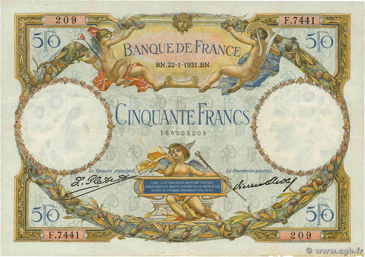 50 Francs LUC OLIVIER MERSON type modifié FRANKREICH  1931 F.16.02 SS