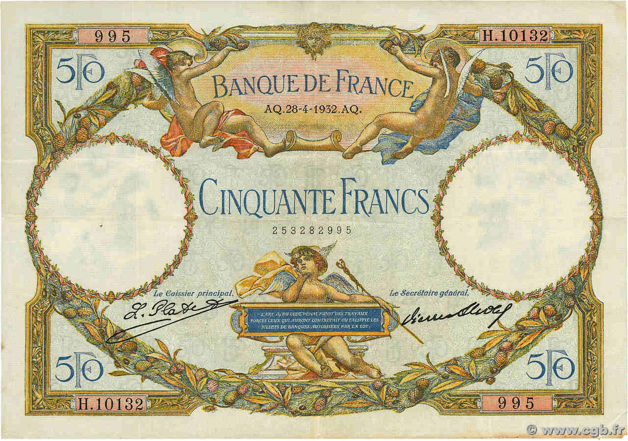 50 Francs LUC OLIVIER MERSON type modifié FRANCE  1932 F.16.03 TTB