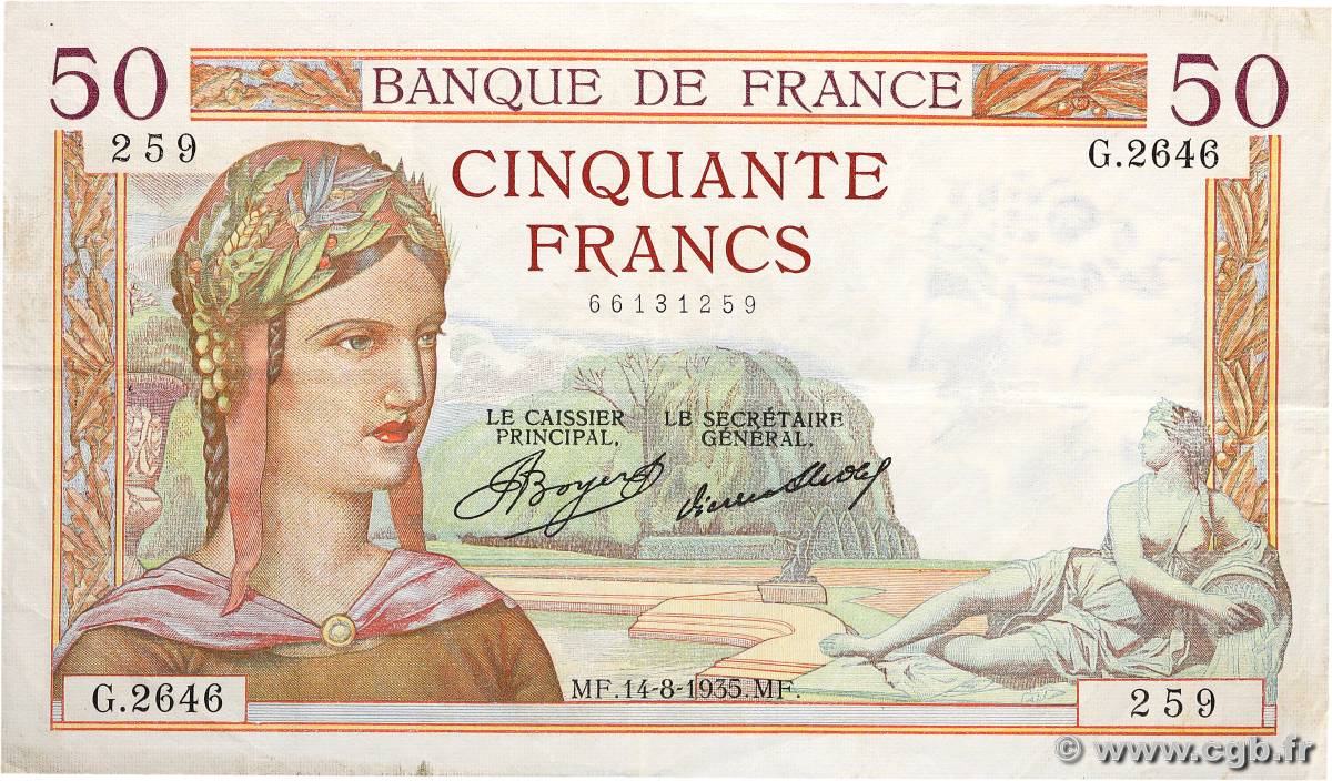 50 Francs CÉRÈS FRANCE  1935 F.17.14 VF