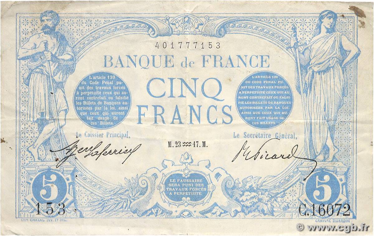 5 Francs BLEU FRANCE  1917 F.02.47 TB+