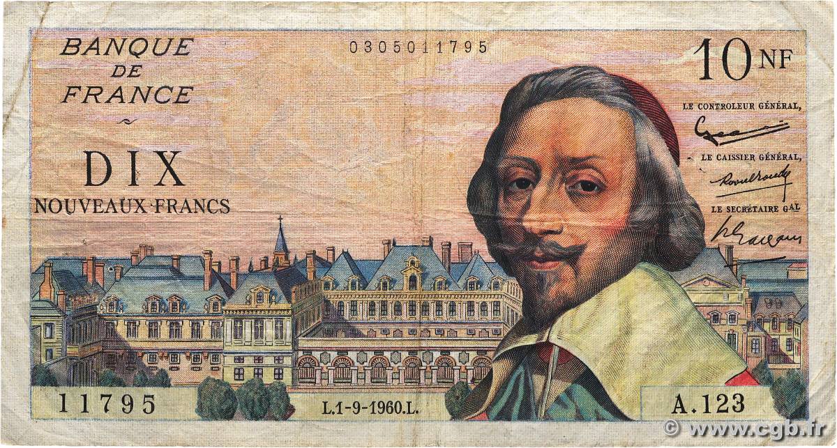 10 Nouveaux Francs RICHELIEU FRANCE  1960 F.57.10 B+