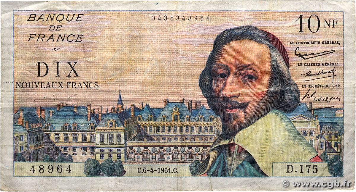 10 Nouveaux Francs RICHELIEU FRANCE  1961 F.57.15 TB