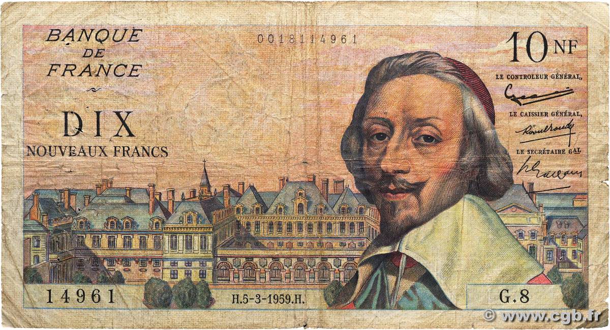 10 Nouveaux Francs RICHELIEU FRANCE  1959 F.57.01 G