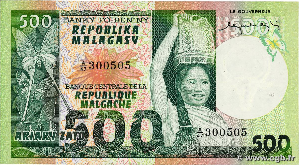 500 Francs - 100 Ariary MADAGASCAR  1974 P.064a SUP+