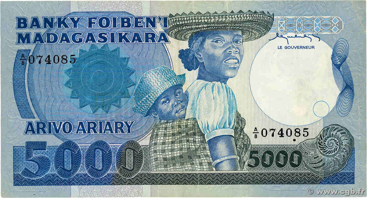 5000 Francs - 1000 Ariary MADAGASCAR  1983 P.069a F