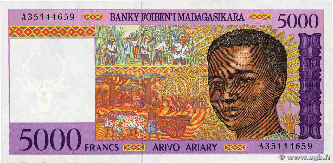 5000 Francs - 1000 Ariary MADAGASCAR  1995 P.078a SUP+