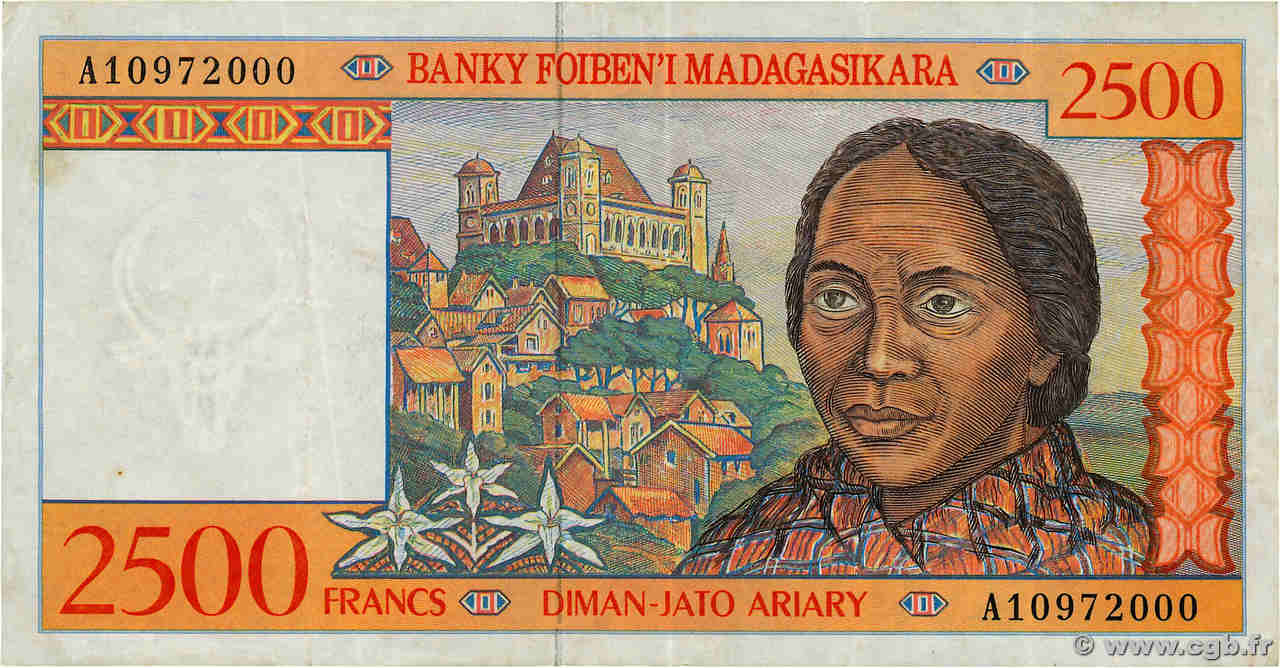 2500 Francs - 500 Ariary MADAGASCAR  1998 P.081 MBC