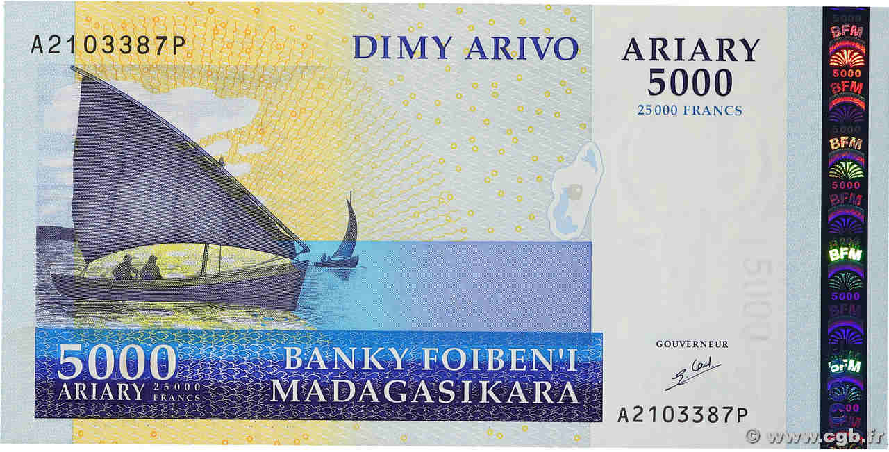 5000 Ariary MADAGASCAR  2009 P.091a pr.NEUF