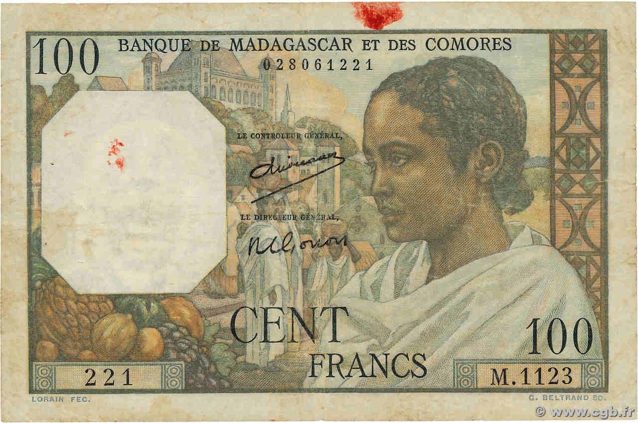 100 Francs MADAGASCAR  1950 P.046a B+