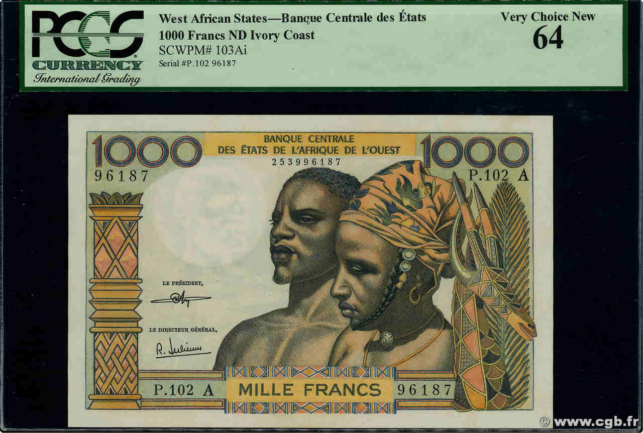1000 Francs WEST AFRICAN STATES  1972 P.103Ai UNC-