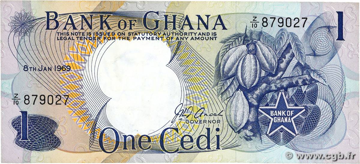 1 Cedi GHANA  1969 P.10b AU