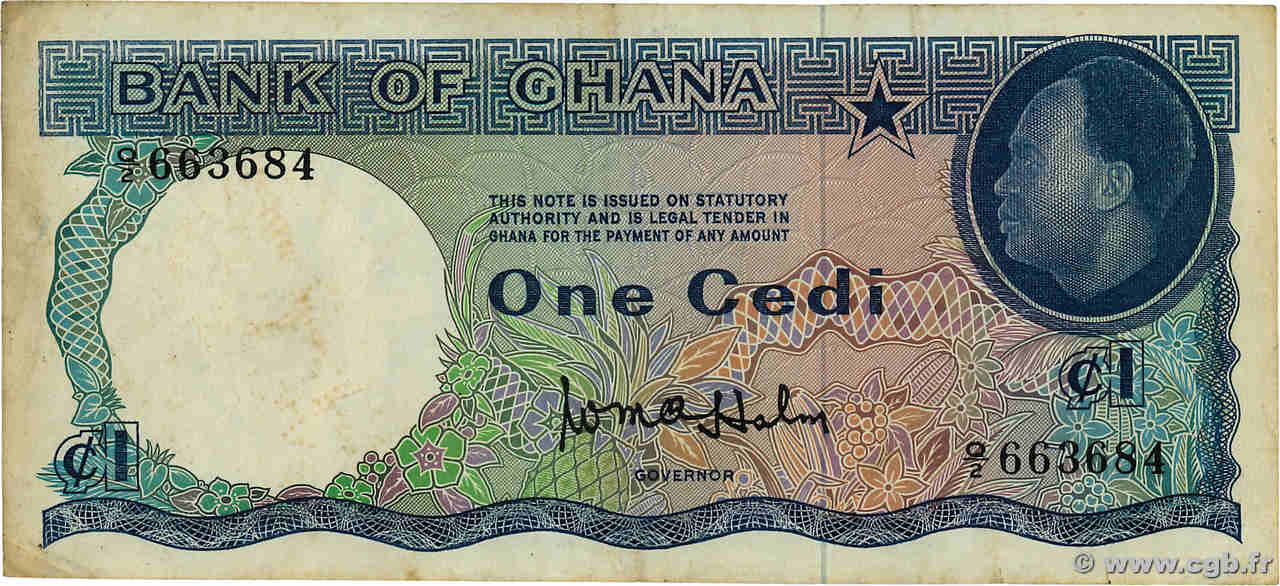 1 Cedi GHANA  1965 P.05a q.BB