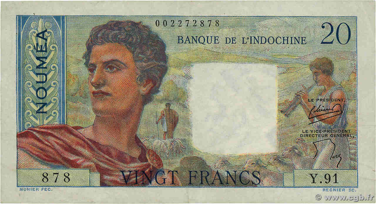 20 Francs NEW CALEDONIA  1954 P.50b VF+