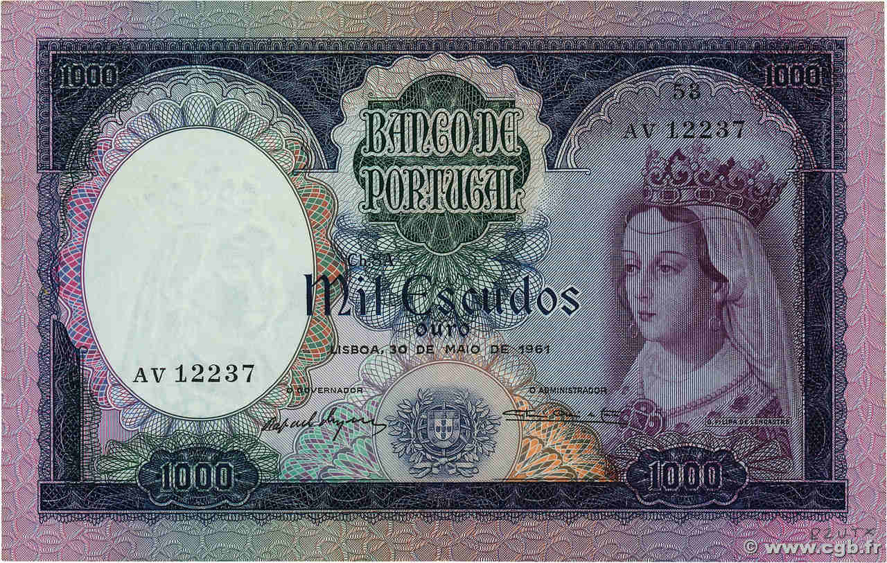 1000 Escudos PORTUGAL  1961 P.166 XF