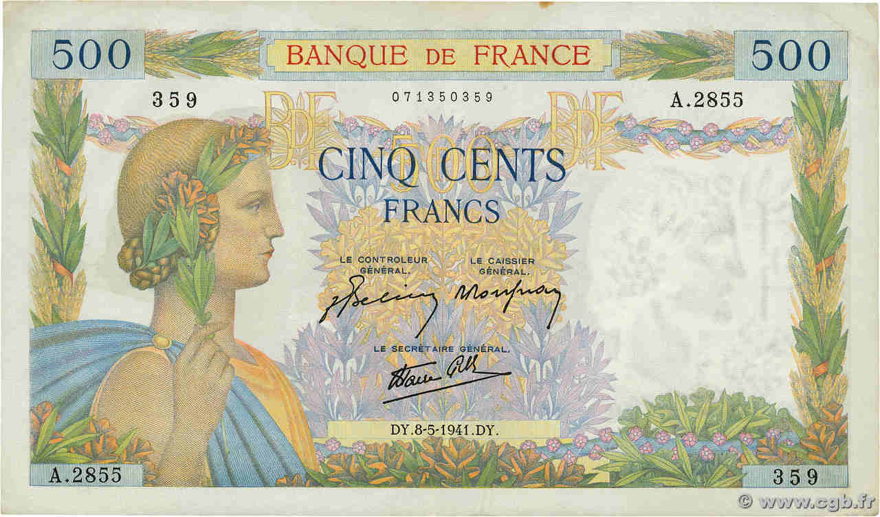 500 Francs LA PAIX FRANCIA  1941 F.32.16 EBC+