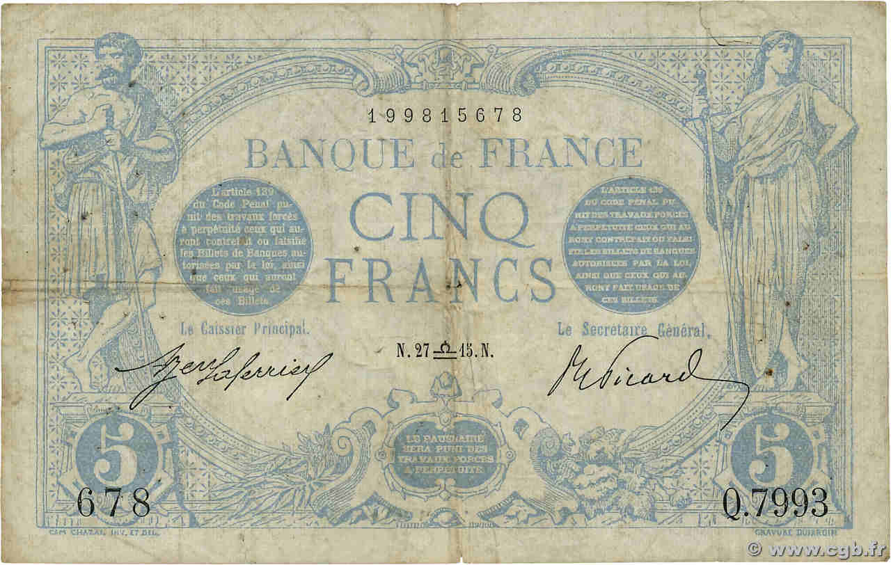 5 Francs BLEU FRANCE  1915 F.02.31 F-