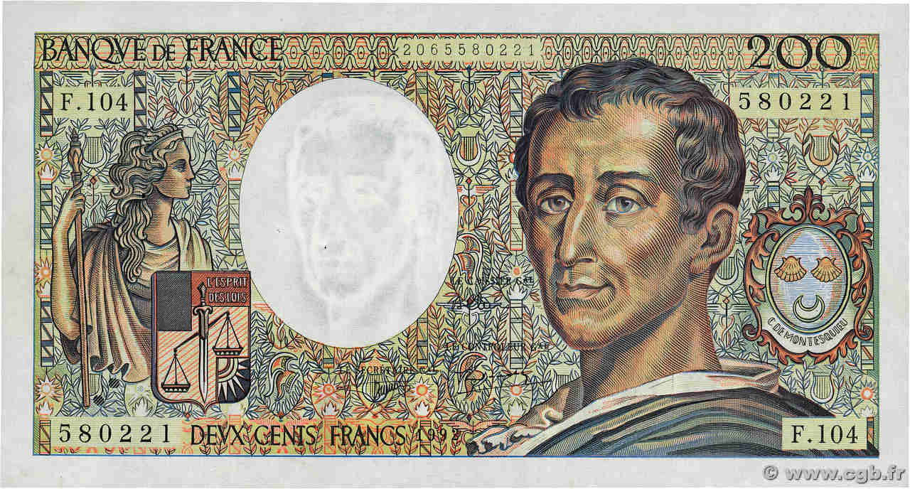 200 Francs MONTESQUIEU FRANCIA  1992 F.70.12a EBC