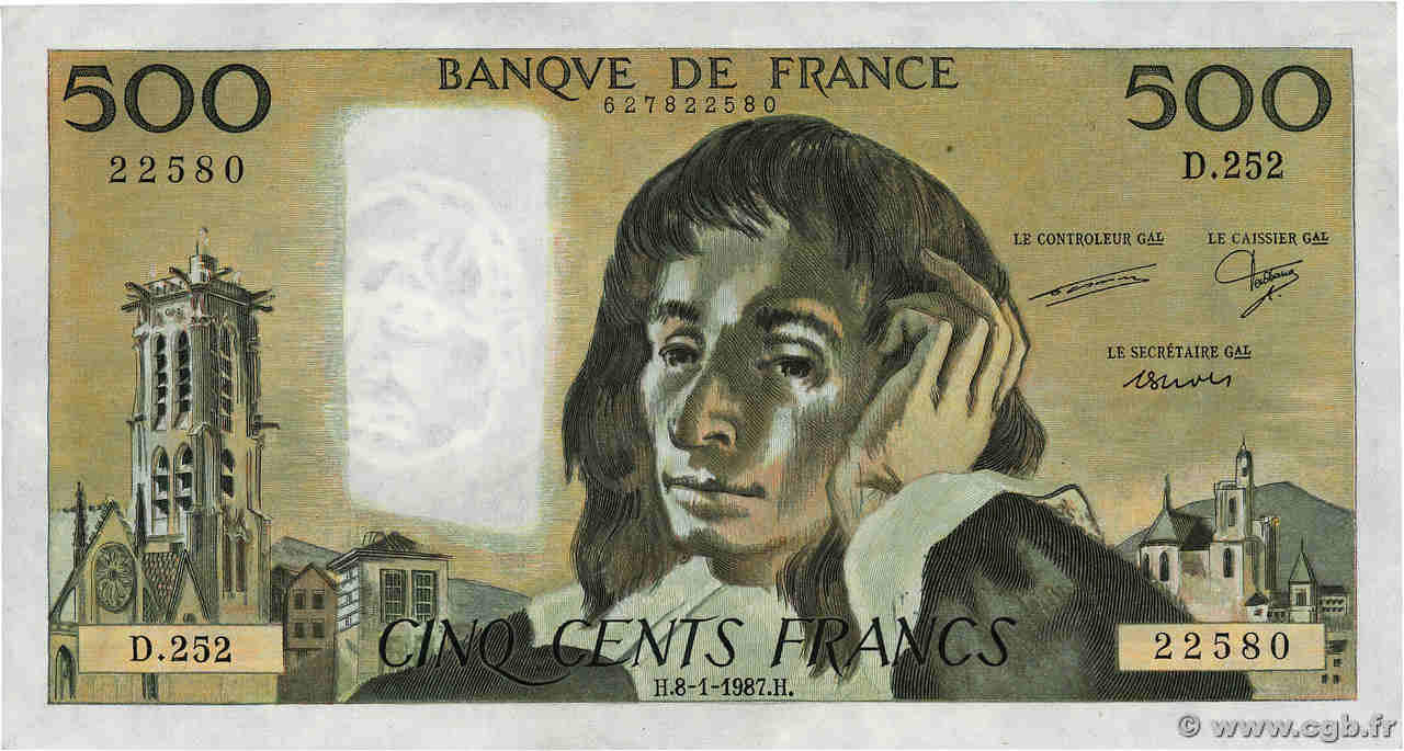 500 Francs PASCAL FRANCIA  1987 F.71.35 EBC