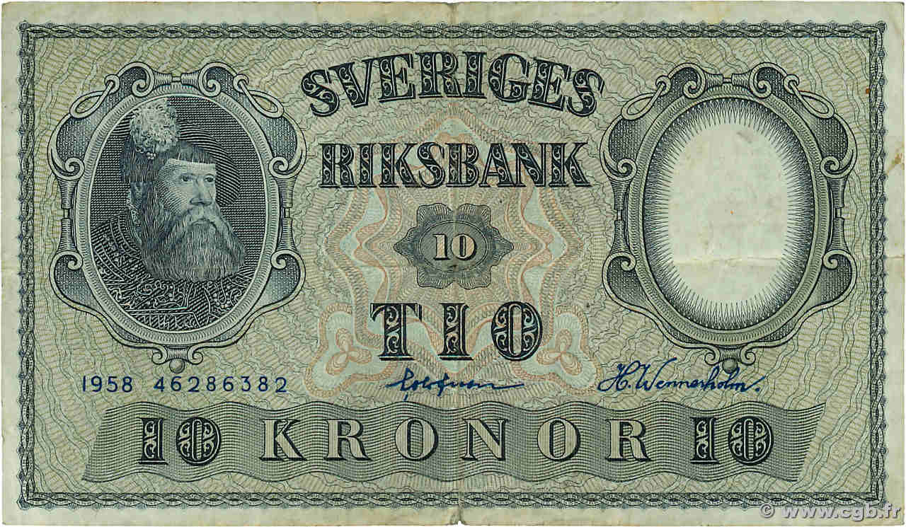 10 Kronor SUÈDE  1958 P.43f TB+