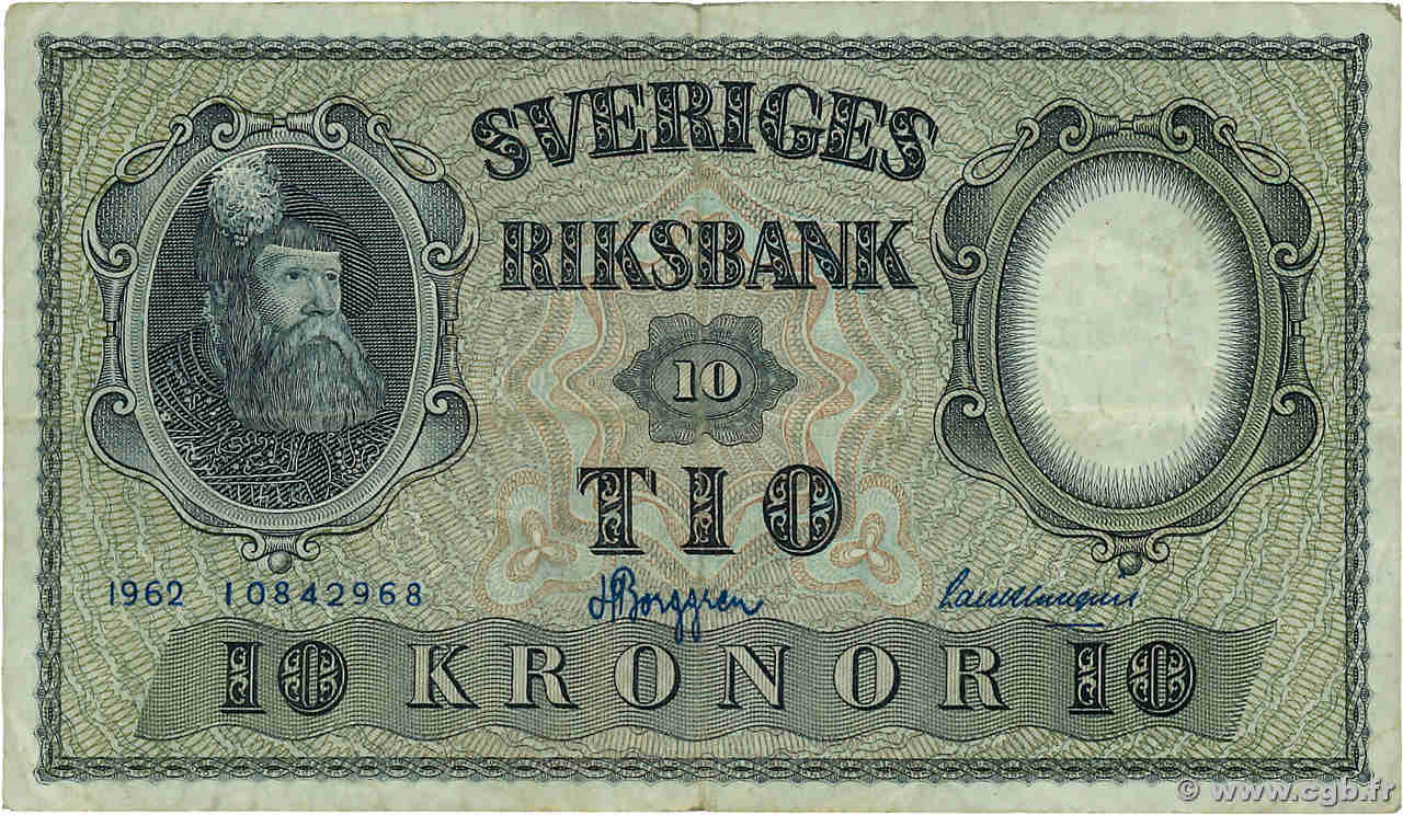 10 Kronor SUÈDE  1962 P.43i BC+