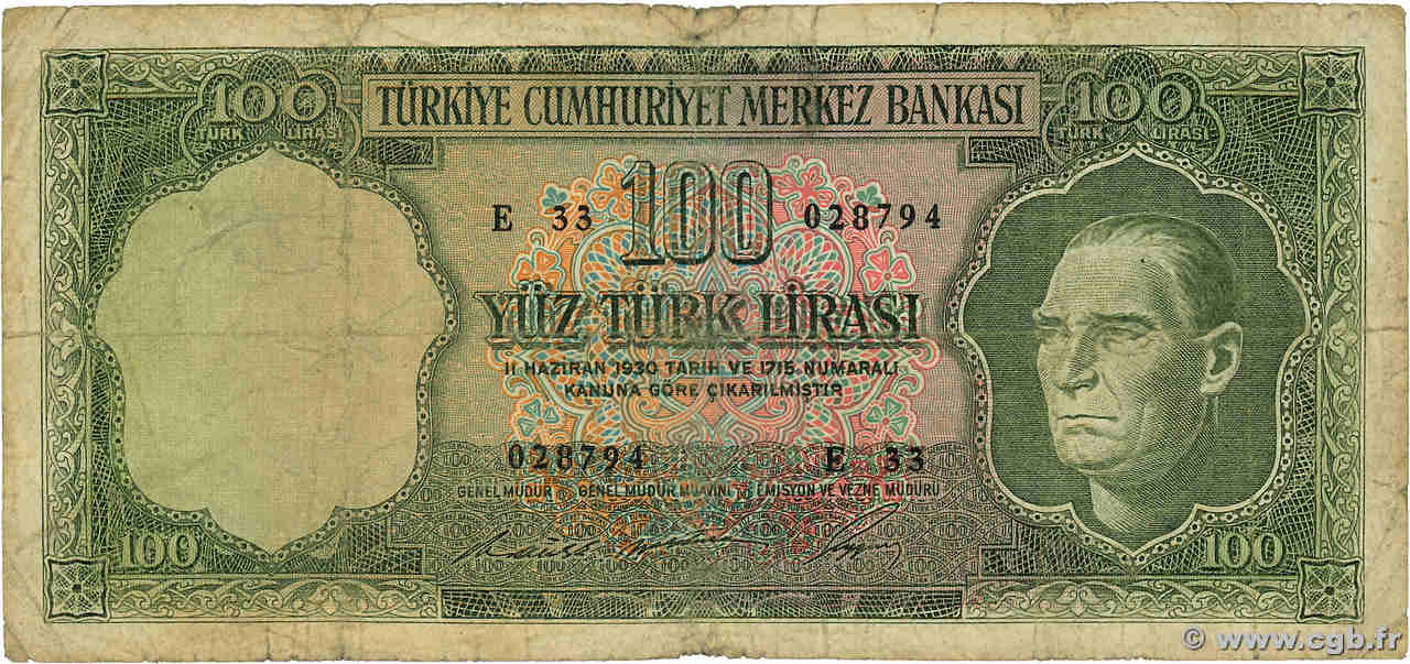 100 Lira TURQUíA  1966 P.182b RC+