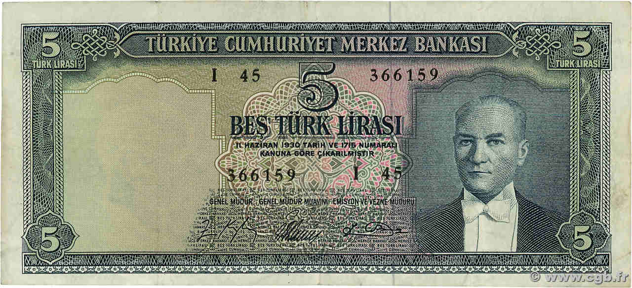 5 Lira TURQUIE  1965 P.174 TB+