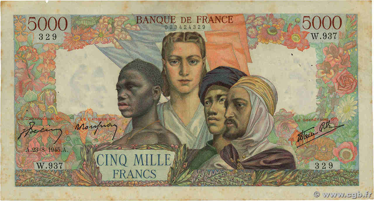 5000 Francs EMPIRE FRANÇAIS FRANCE  1945 F.47.40 TTB+