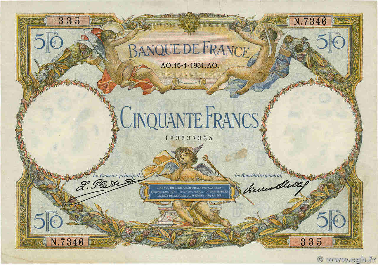 50 Francs LUC OLIVIER MERSON type modifié FRANCE  1931 F.16.02 TB+