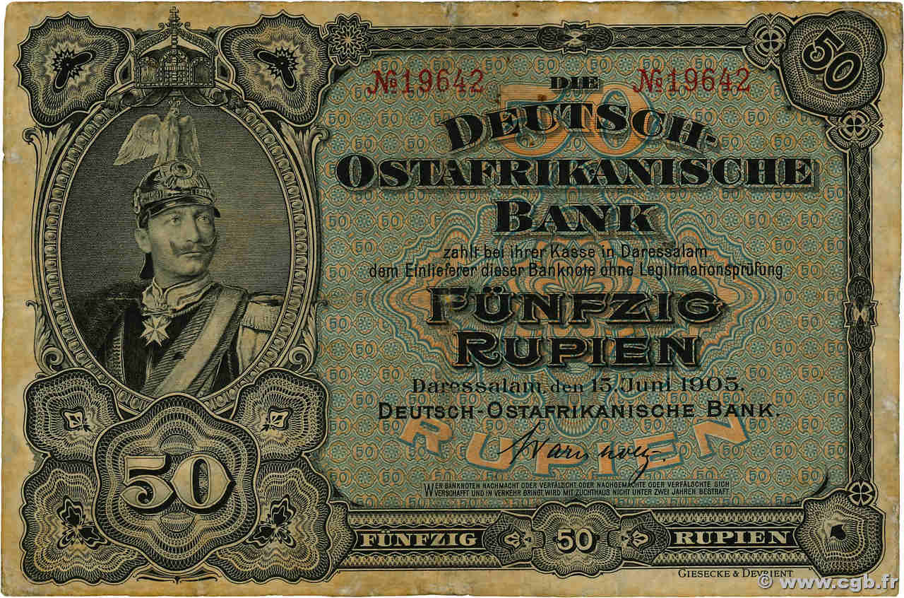 50 Rupien Deutsch Ostafrikanische Bank  1905 P.03b F