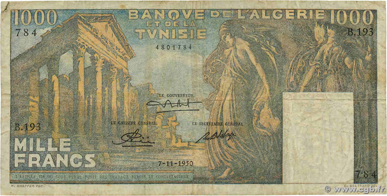 1000 Francs TUNESIEN  1950 P.29 SGE