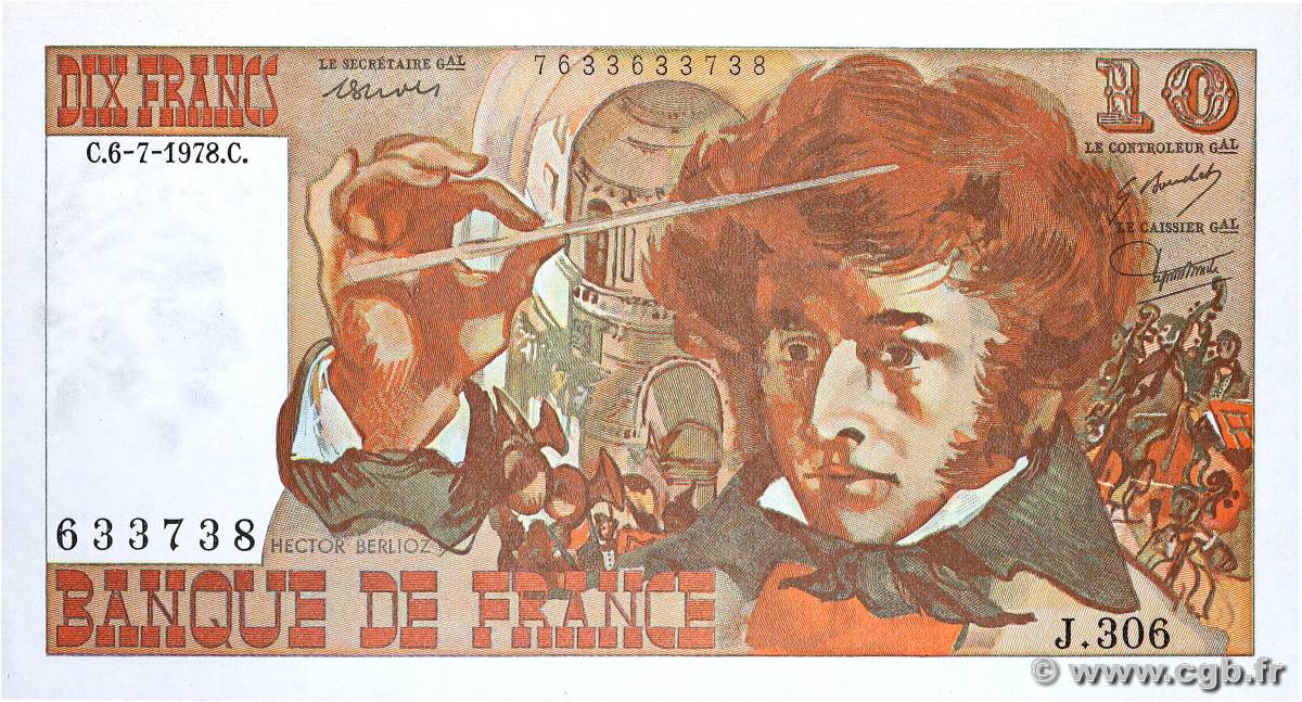 10 Francs BERLIOZ FRANCE  1978 F.63.25 UNC-