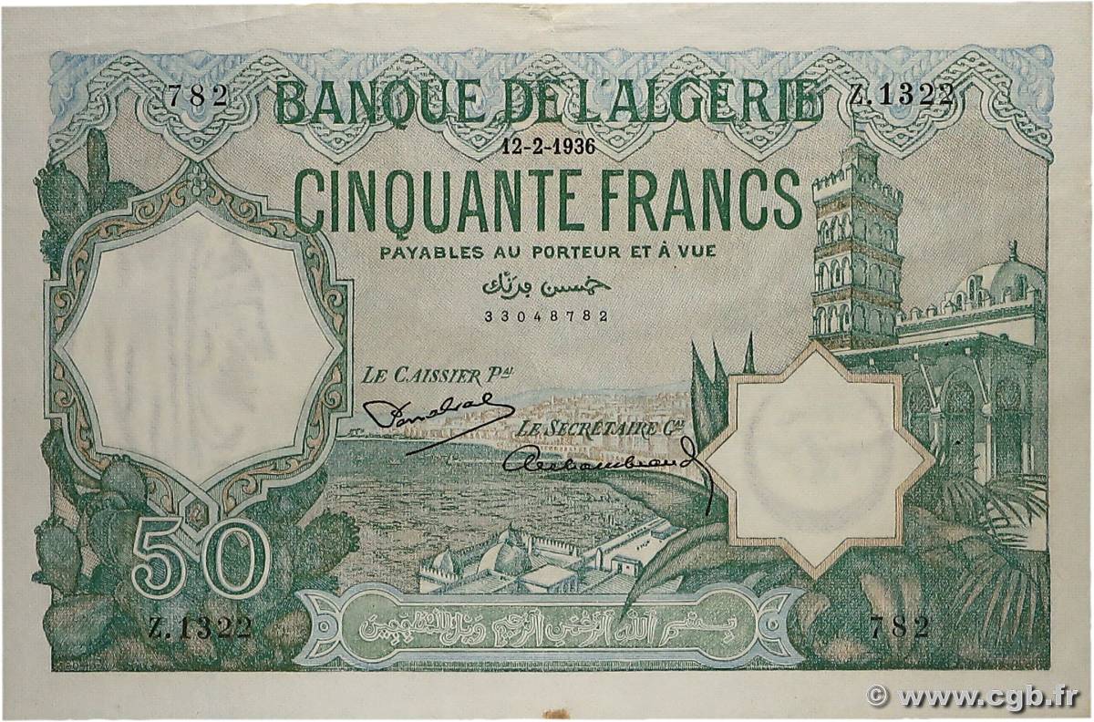 50 Francs ALGÉRIE  1936 P.080a SUP