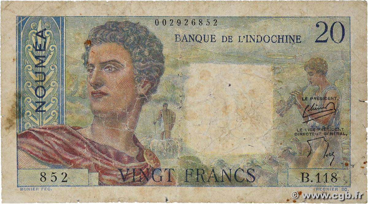 20 Francs NOUVELLE CALÉDONIE  1954 P.50b VG