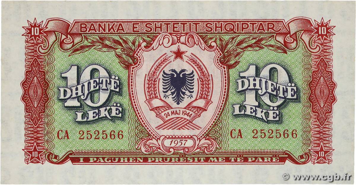 10 Lekë ALBANIA  1957 P.28a UNC-