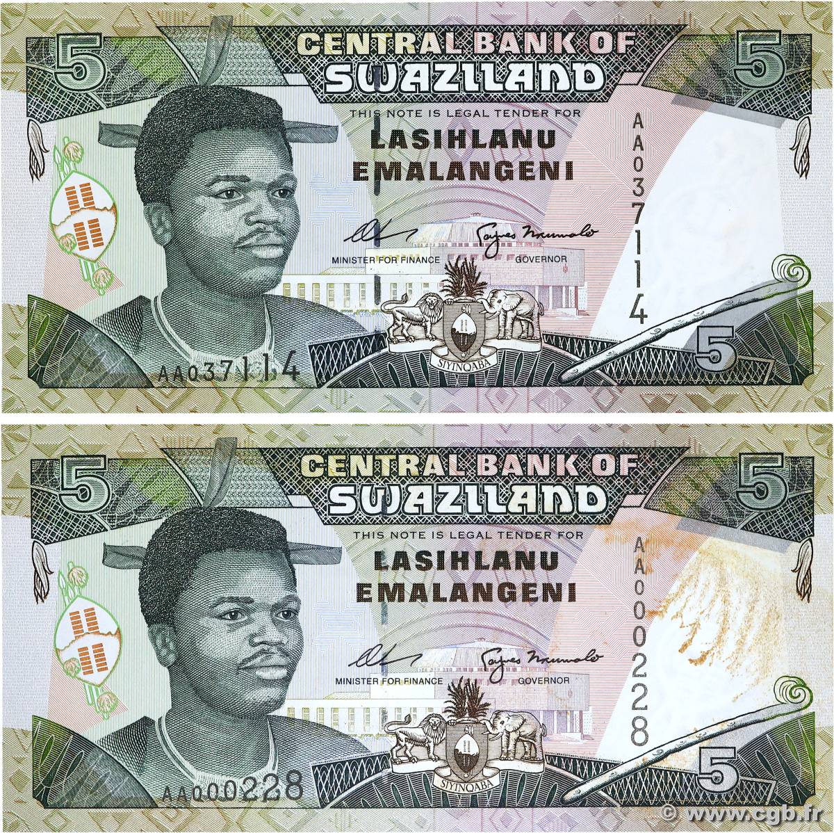 5 Emelangeni Lot SWAZILAND  1995 P.23a SUP