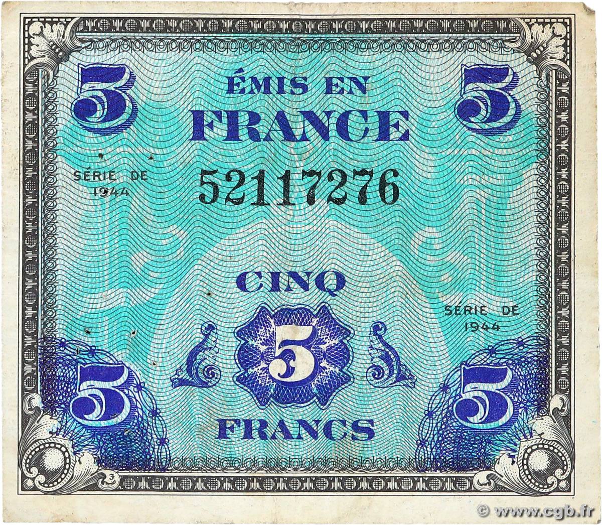 5 Francs DRAPEAU FRANCIA  1944 VF.17.01 BC