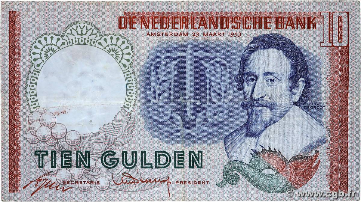 10 Gulden NETHERLANDS  1953 P.085 VF