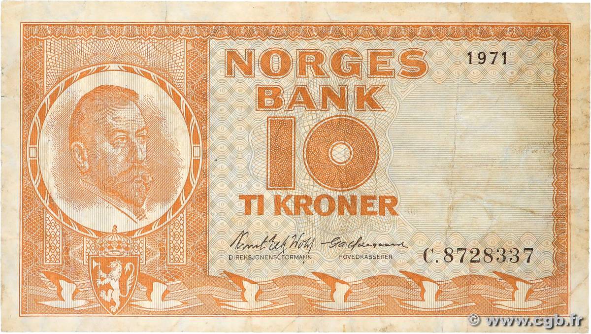 10 Kroner NORVÈGE  1971 P.31f F