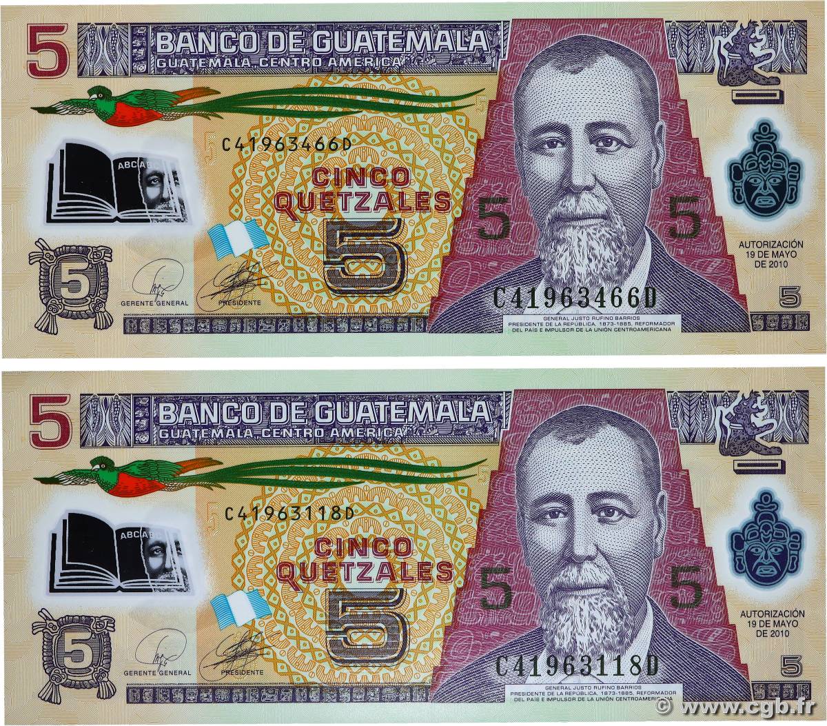 5 Quetzales Lot GUATEMALA  2010 P.122a UNC