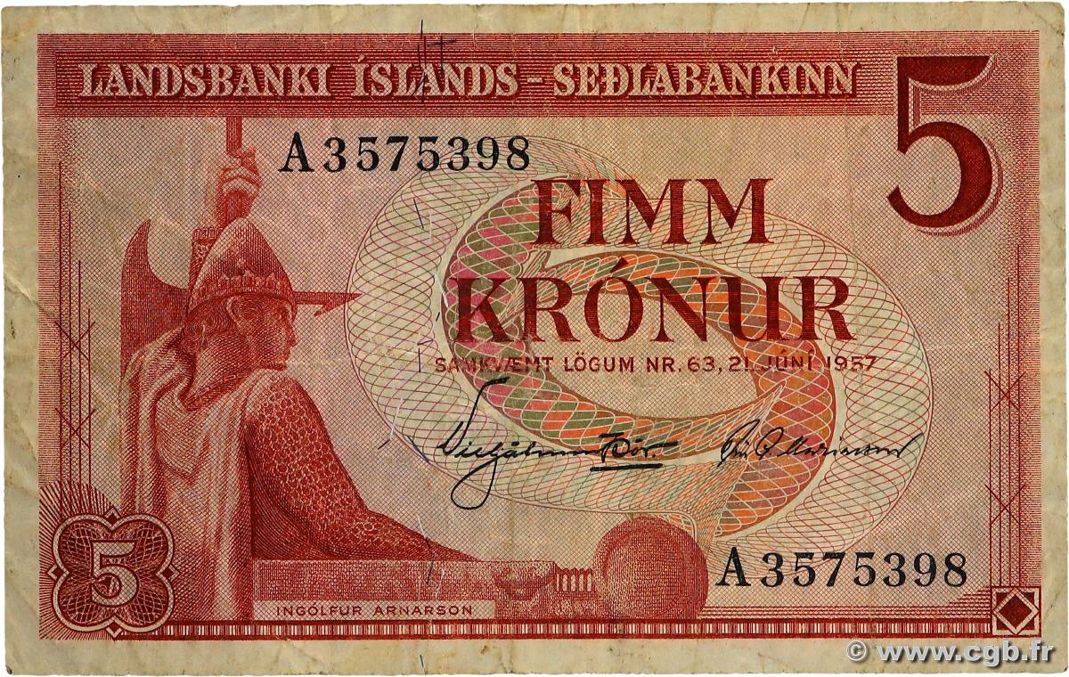 5 Kronur ISLANDE  1957 P.37a TB