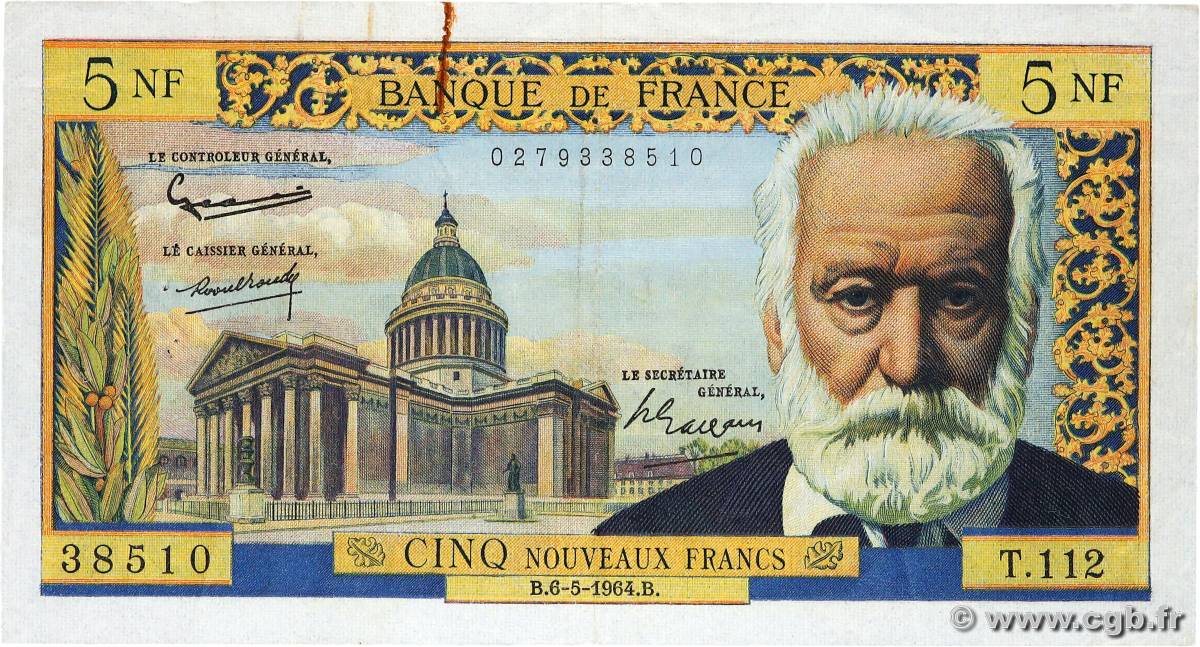 5 Nouveaux Francs VICTOR HUGO FRANKREICH  1964 F.56.15 SS