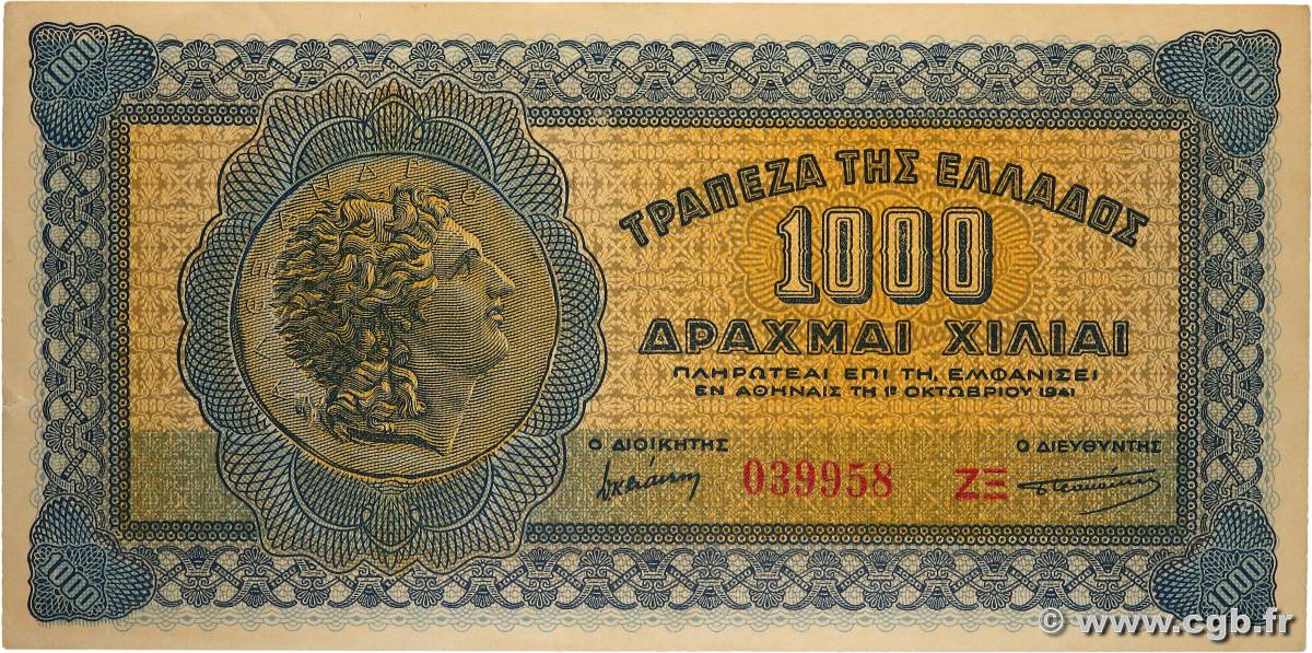 1000 Drachmes GRÈCE  1941 P.117b SUP