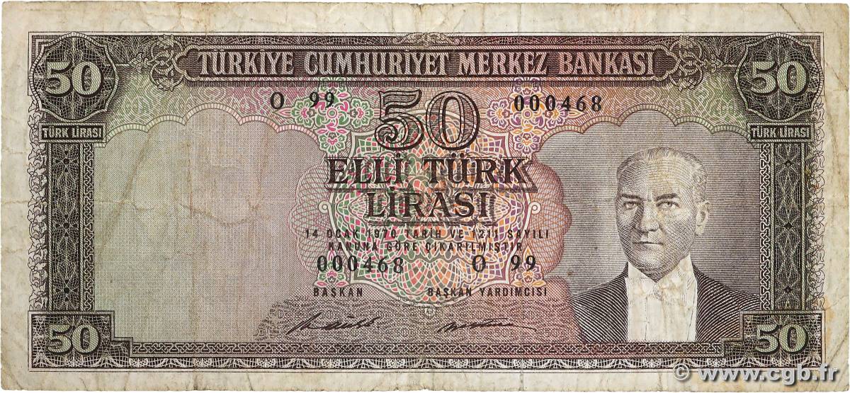 50 Lira TURKEY  1970 P.187A VG