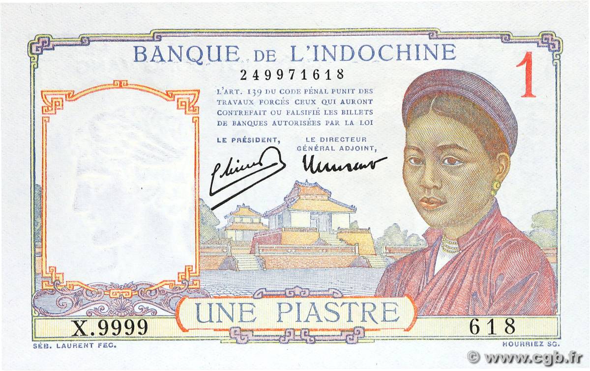 1 Piastre Numéro spécial INDOCHINE FRANÇAISE  1949 P.054e NEUF