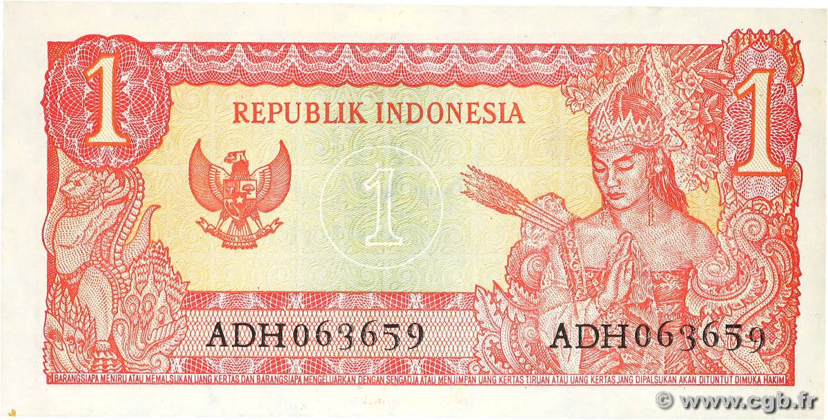 1 Rupiah INDONÉSIE 1964 P.080a 536940 Billets