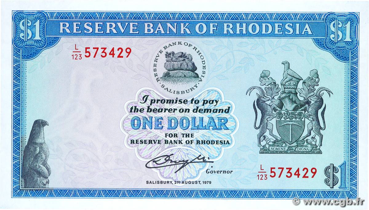 1 Dollar RHODESIA  1979 P.38a UNC