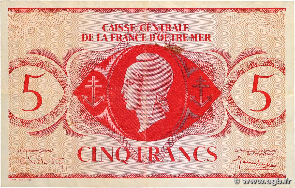 5 Francs FRENCH EQUATORIAL AFRICA  1943 P.15c VF+